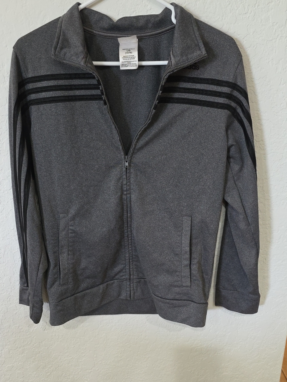 adidas Gray Zip-Up Track Jacket with Black Stripes Size 14